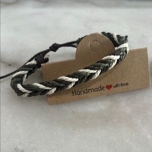 Handmade Braided Bracelet - Green, Black, White